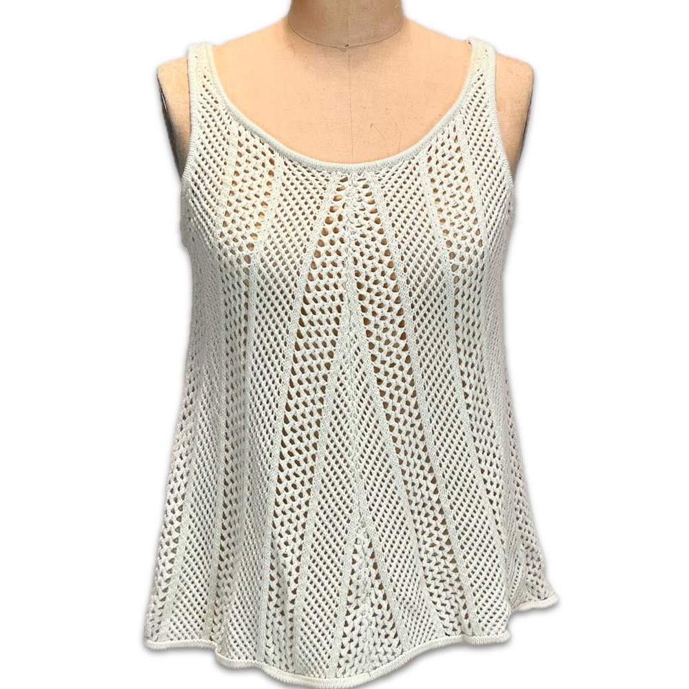 Beachy crochetā tank top open weave sleeveless neutral natural oatmeal beige y2k